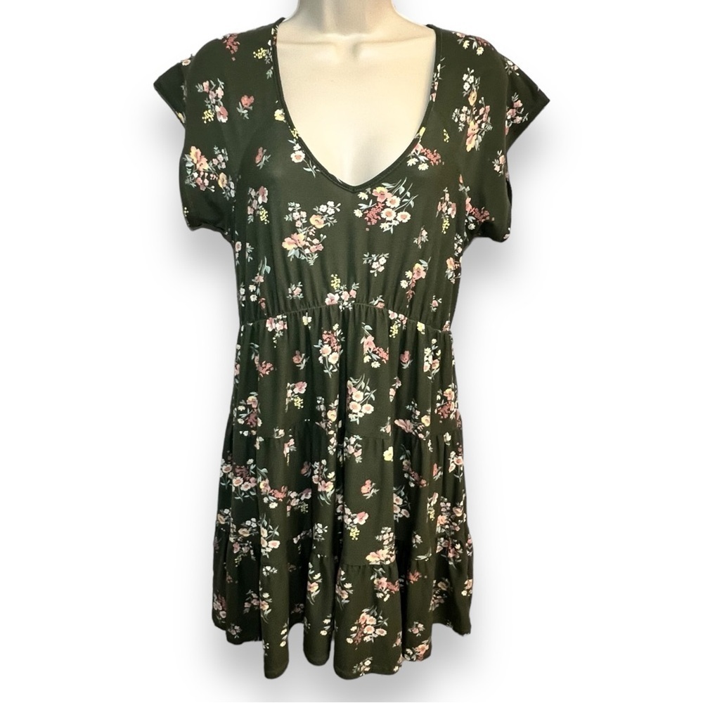 No Boundaries Juniors' Tiered Peasant Dress Green Size Large